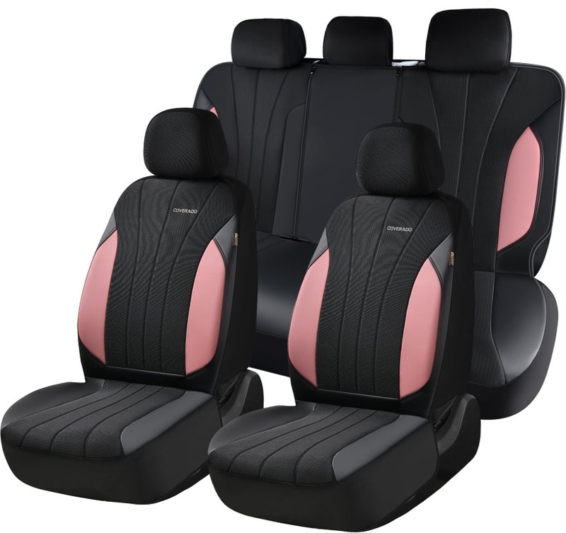 Coverado Seat Covers 5 Seats, Luxury Car Seat Covers Full Set, Automotive Car Protectors, Pink Driver Seat Covers, Car Accessories Universal Fit for SUVs, Trucks, Sedans - Image 1