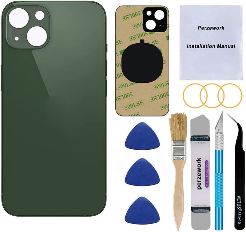 Perzework OEM Rear Back Glass Replacement for iPhone 13 mini 5.4 inches (Green) with Reparing Toolkit - Image 1