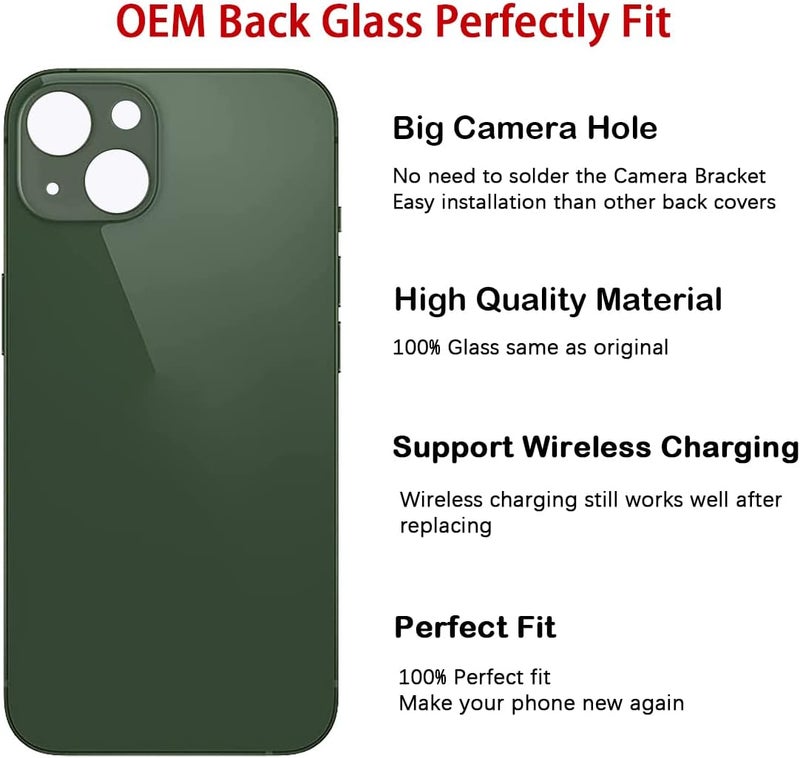 Perzework OEM Rear Back Glass Replacement for iPhone 13 mini 5.4 inches (Green) with Reparing Toolkit - Image 3