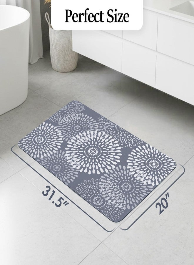 MASHDE Non Slip Quick Dry Bath Mat, 20"x31" Rubber Backing Thin Bathroom Rugs Fit Under Door, Absorbent Bath Rug Washable Easy Care for Bathtub Sink Shower Laundry (Grey Floral) - Image 2