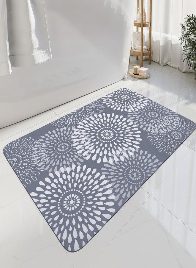 MASHDE Non Slip Quick Dry Bath Mat, 20"x31" Rubber Backing Thin Bathroom Rugs Fit Under Door, Absorbent Bath Rug Washable Easy Care for Bathtub Sink Shower Laundry (Grey Floral) - Image 1