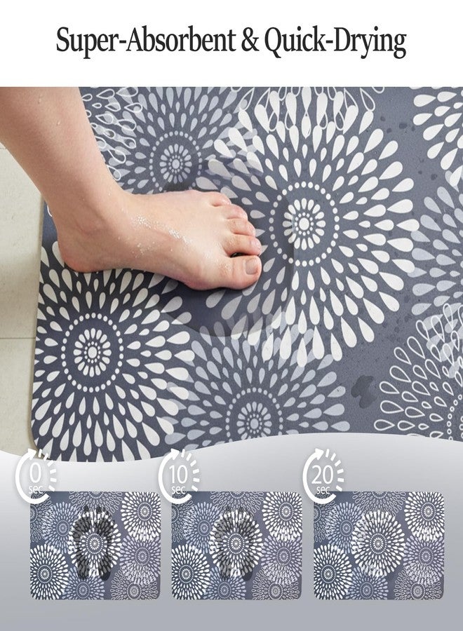 MASHDE Non Slip Quick Dry Bath Mat, 20"x31" Rubber Backing Thin Bathroom Rugs Fit Under Door, Absorbent Bath Rug Washable Easy Care for Bathtub Sink Shower Laundry (Grey Floral) - Image 4