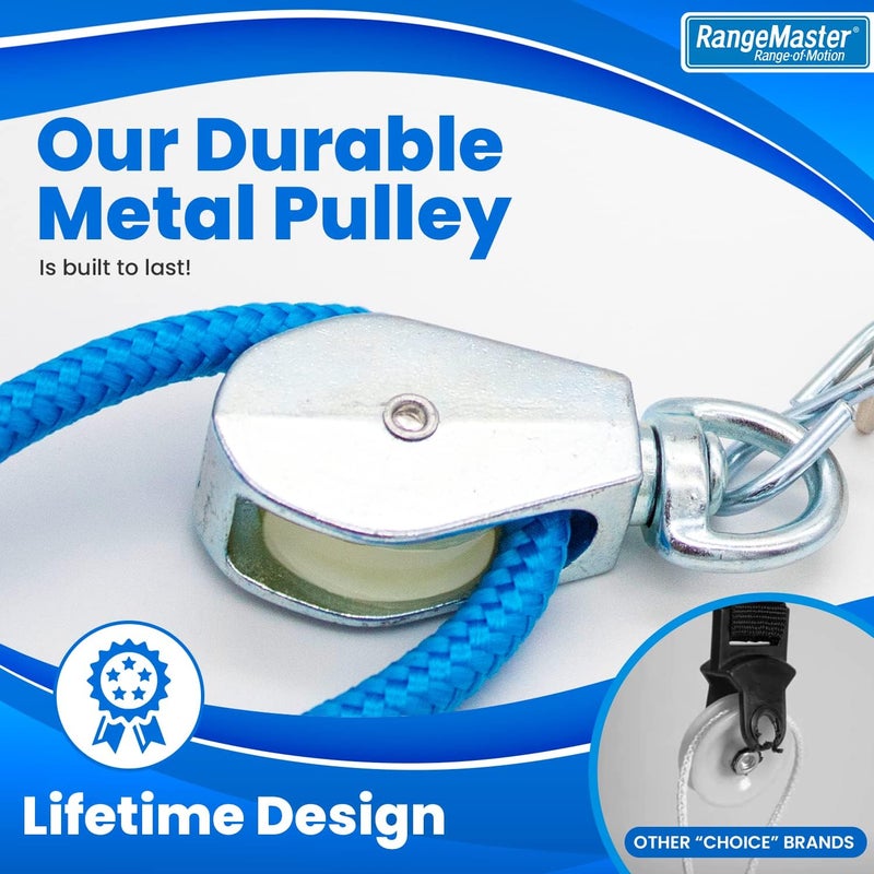 RangeMaster BlueRanger Over the Door Shoulder Pulley, Shoulder Pulley for Physical Therapy, Aids Pain Free Range of Motion in Frozen Shoulder, Adjustable Cleated Handles, Web Strap (FSA/HSA) - Image 5