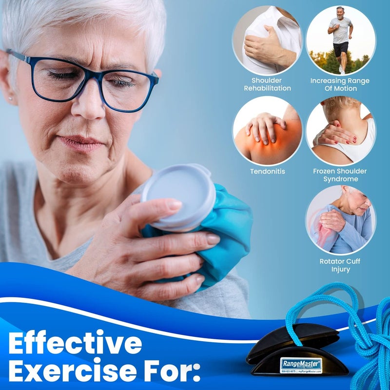 RangeMaster BlueRanger Over the Door Shoulder Pulley, Shoulder Pulley for Physical Therapy, Aids Pain Free Range of Motion in Frozen Shoulder, Adjustable Cleated Handles, Web Strap (FSA/HSA) - Image 4