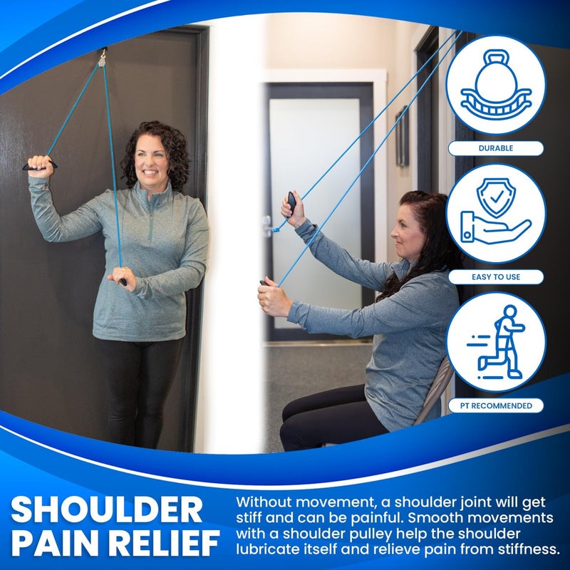 RangeMaster BlueRanger Over the Door Shoulder Pulley, Shoulder Pulley for Physical Therapy, Aids Pain Free Range of Motion in Frozen Shoulder, Adjustable Cleated Handles, Web Strap (FSA/HSA) - Image 3