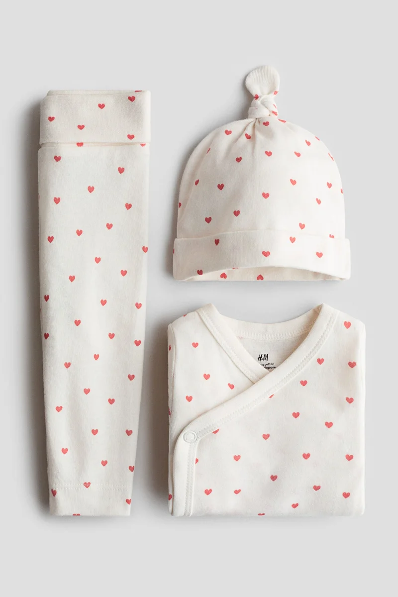 اتش اند ام طقم من القطن بطبعة - من ثلاث قطع