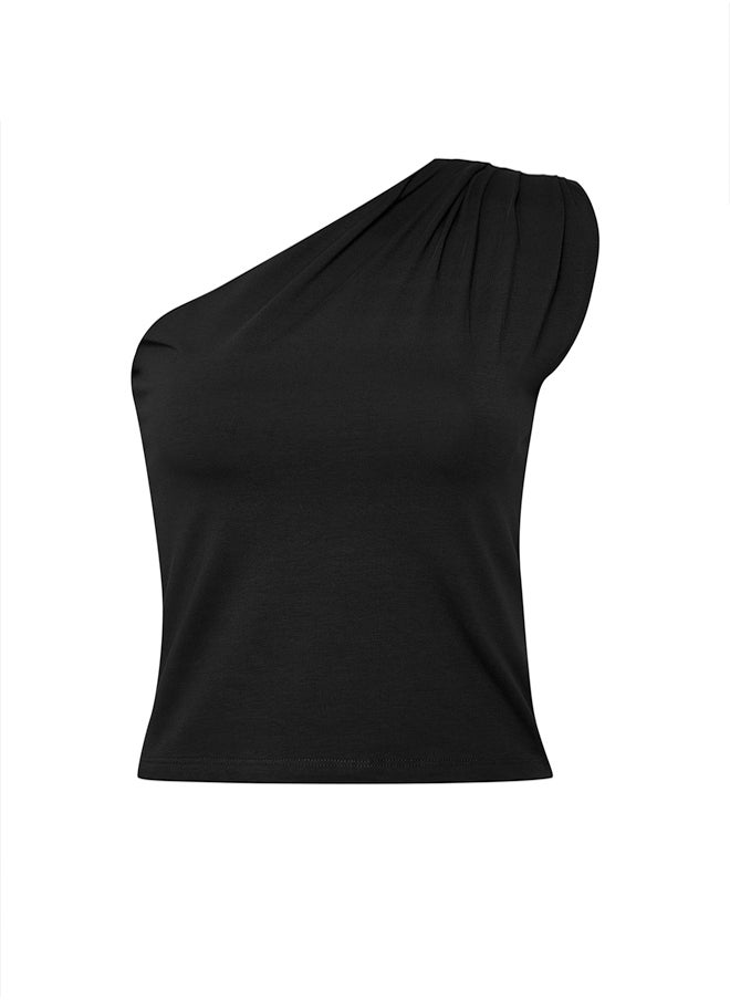 trendyol - Black Asymmetric One-Shoulder Waistband Elastic Knitted Blouse TWOSS24BZ00133 - Image 1