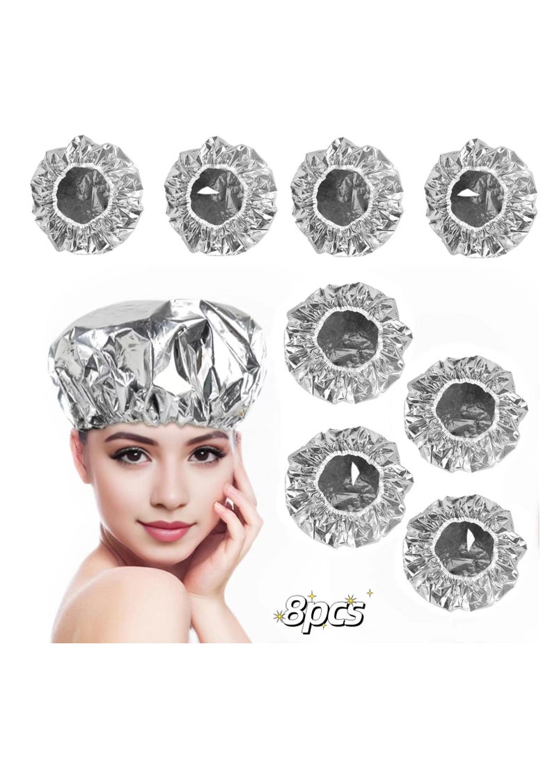Generic Aluminum Foil Hair Heat Hat, 8pcs Aluminum Foil Reusable Hair Processing Caps Deep Conditioning Caps Hair Coloring Shower Caps for Home Salon Use, Silver  - Image 1