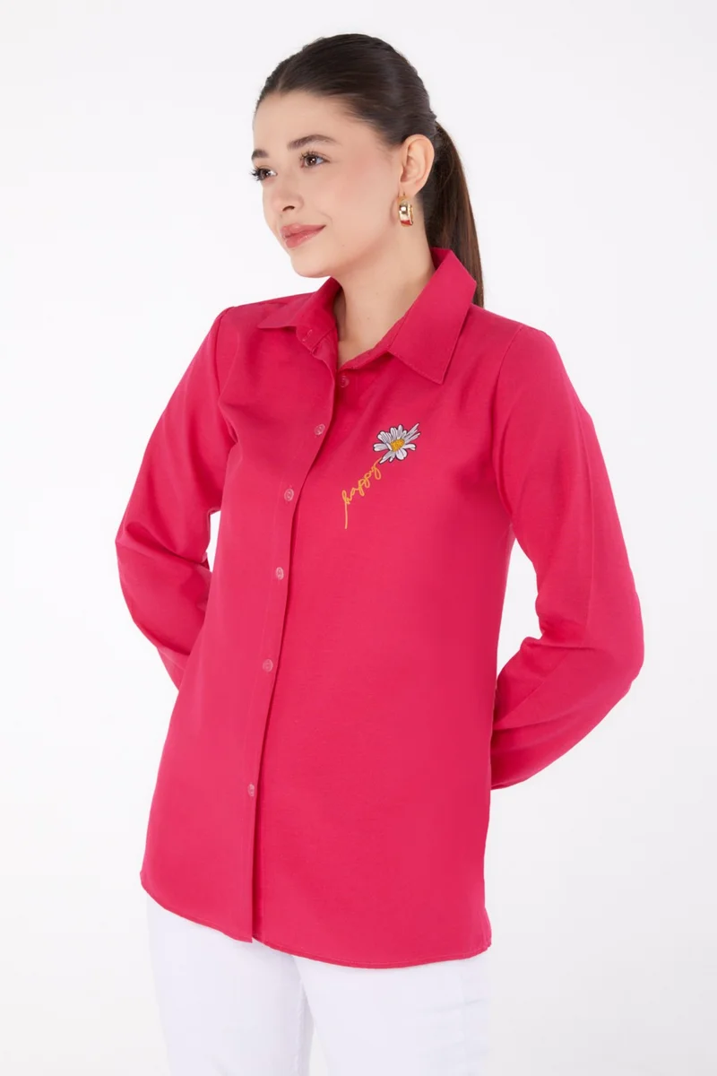 Tofisa Plain Shirt Collar Women's Fuchsia Printed Shirt - 13343