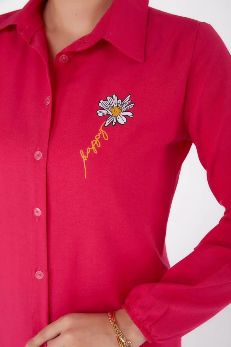 Tofisa Plain Shirt Collar Women's Fuchsia Printed Shirt - 13343