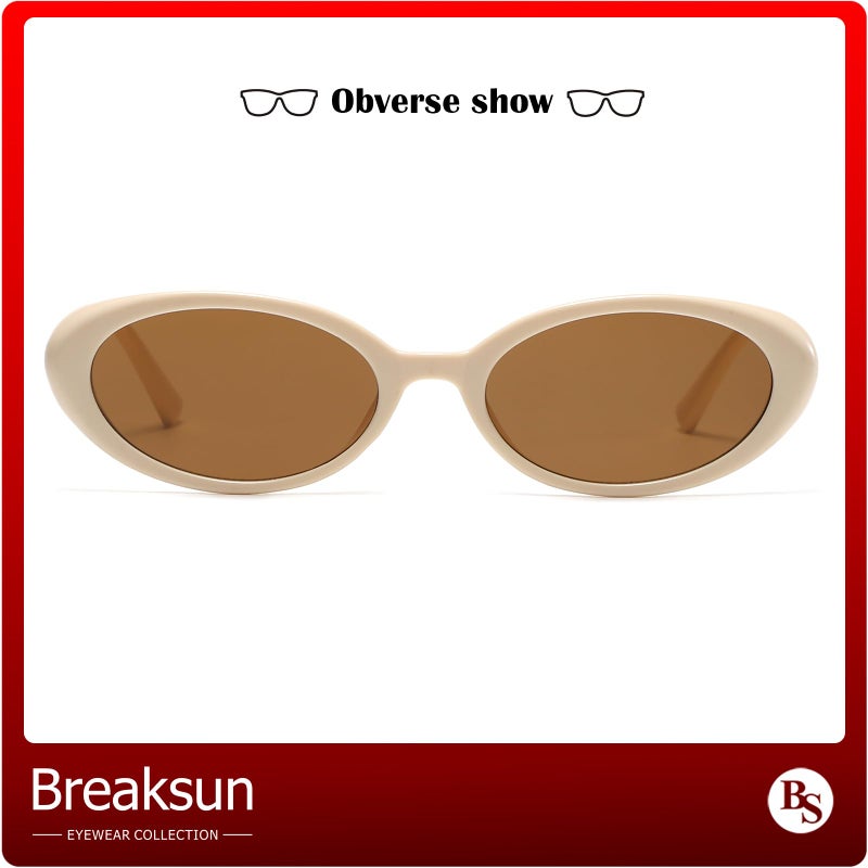 Breaksun Retro Oval Sunglasses for Women Men Fashion Small Oval Sunglasses 90s Vintage Shades (Beige/Brown) - Image 2