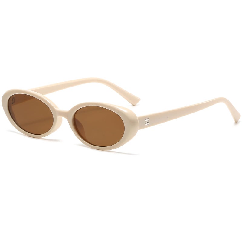 Breaksun Retro Oval Sunglasses for Women Men Fashion Small Oval Sunglasses 90s Vintage Shades (Beige/Brown) - Image 1