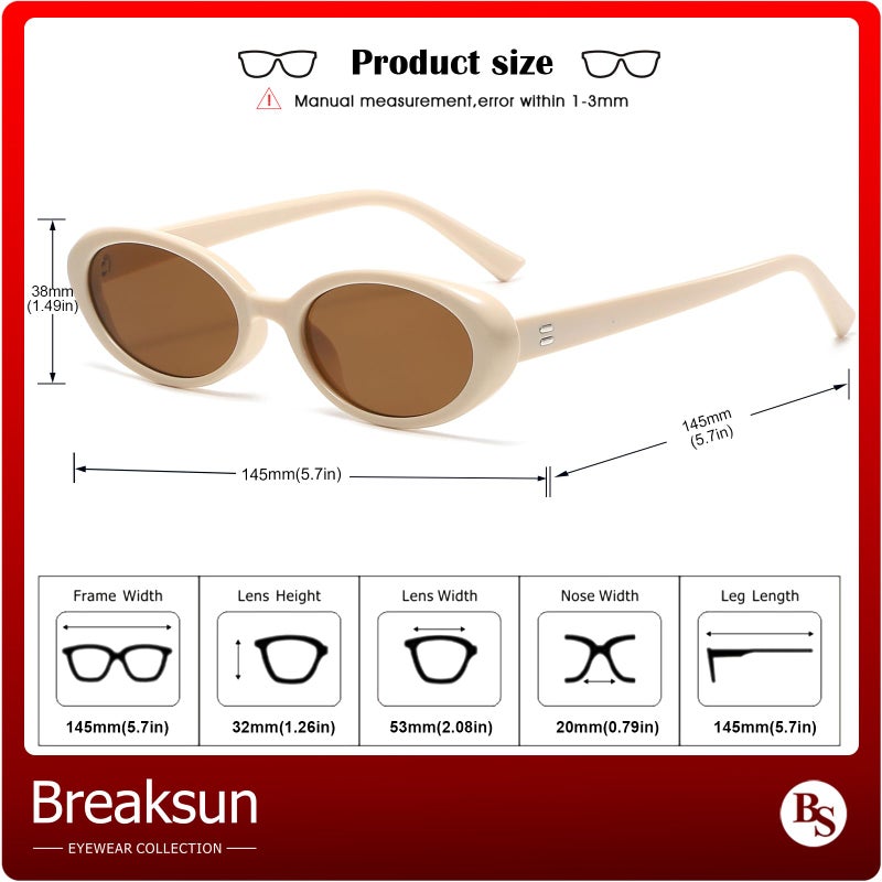 Breaksun Retro Oval Sunglasses for Women Men Fashion Small Oval Sunglasses 90s Vintage Shades (Beige/Brown) - Image 5