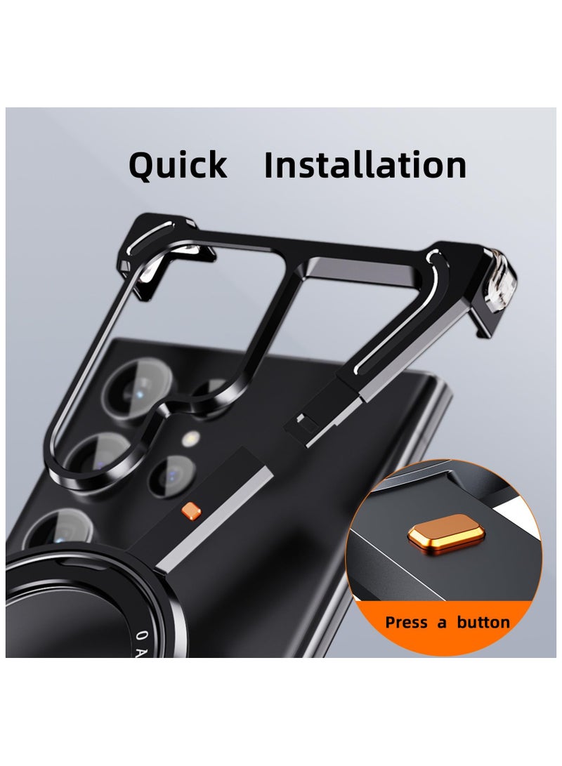 SYOSI Minimalist Phone Case Compatible with Samsung Galaxy S24 Ultra, 360° Rotation Kickstand Aluminum Metal Frameless Design Bumper Case, Sleek Minimalist Protective Shock Grade Shell, Black - Image 4