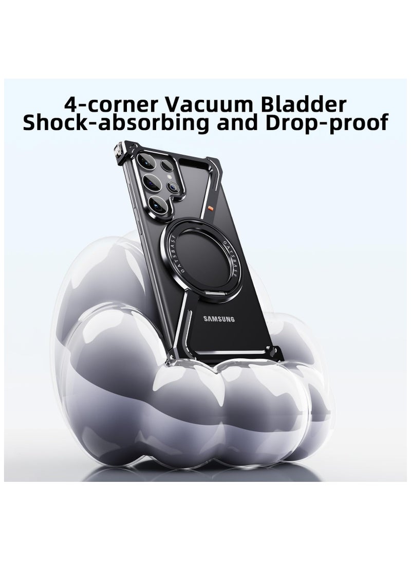 SYOSI Minimalist Phone Case Compatible with Samsung Galaxy S24 Ultra, 360° Rotation Kickstand Aluminum Metal Frameless Design Bumper Case, Sleek Minimalist Protective Shock Grade Shell, Black - Image 5