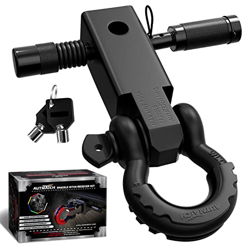 AUTMATCH Shackle Hitch Receiver 2 Inch 34 D Ring Shackle and 58 Trailer Hitch Lock Pin 45000 Lbs Break Strength Heavy Duty Receiver Towing Kit for OffRoad Vehicle Recovery Matte Black