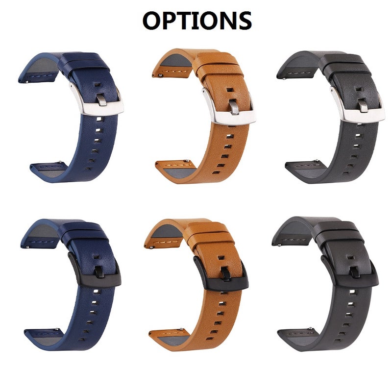22mm Watch Strap: Blue Soft Leather Quick Release Strap - Sturdy Rustproof Buckle Universal Watch Band for 46mm Huawei GT 2 Honor MagicWatch 2 Wearers - Image 2