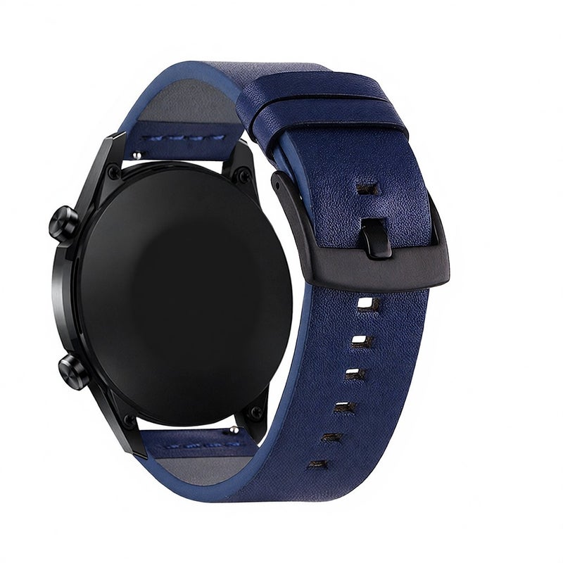 22mm Watch Strap: Blue Soft Leather Quick Release Strap - Sturdy Rustproof Buckle Universal Watch Band for 46mm Huawei GT 2 Honor MagicWatch 2 Wearers - Image 1