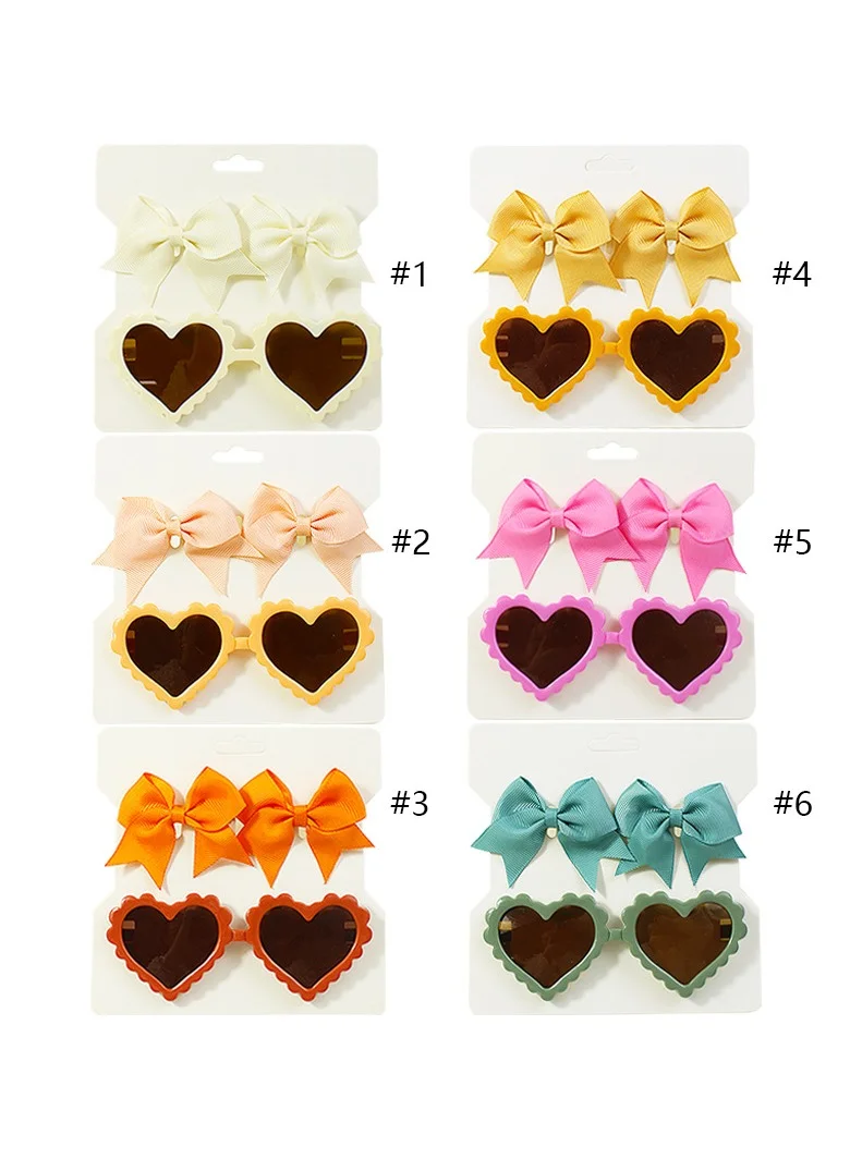 D'Daniela Yasmin Heart Shaped Glasses and Bow Barrette Clip Set For Babies and Girls - Orange
