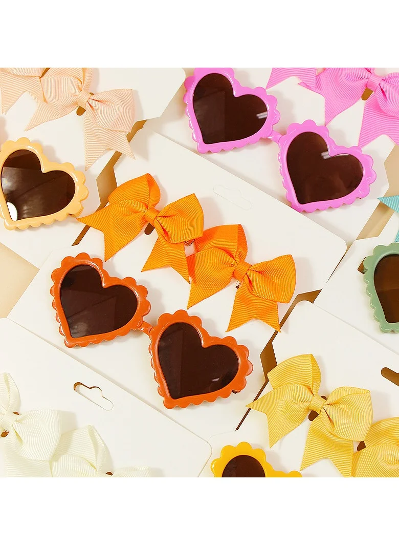 D'Daniela Yasmin Heart Shaped Glasses and Bow Barrette Clip Set For Babies and Girls - Orange