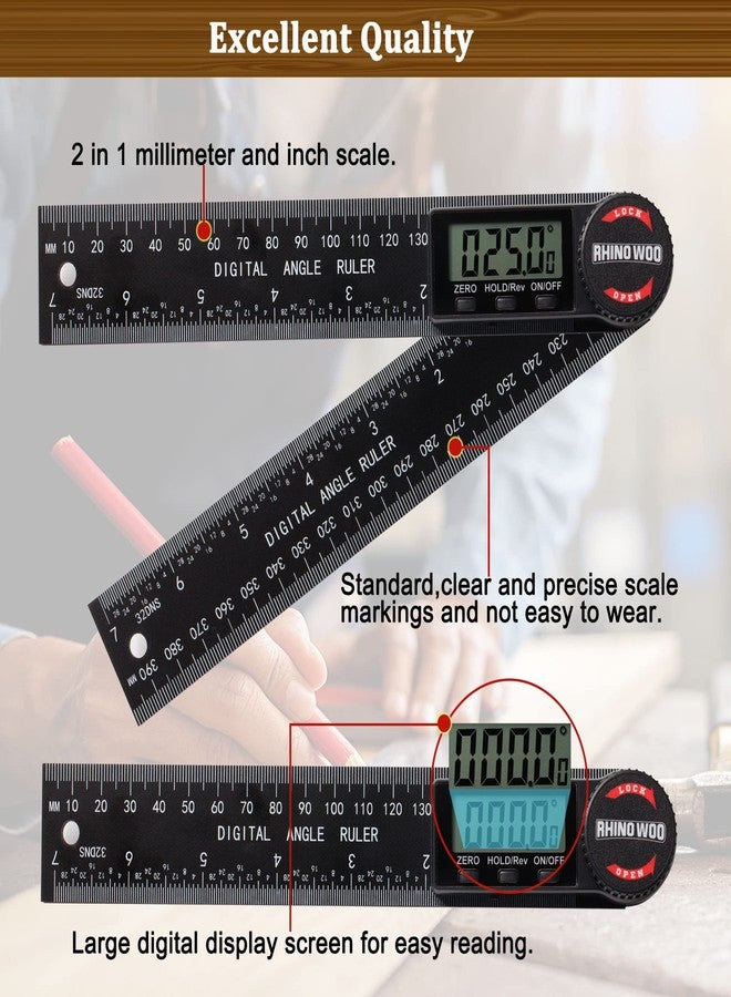 TBVHOMM Digital Angle Finder Protractor, Angle Finder Ruler with 7inch/200mm, Angle Measuring Tool for Woodworking/Carpenter/Construction/DIY Measurement(2 Batteries Included) (Enhanced ABS) - Image 3