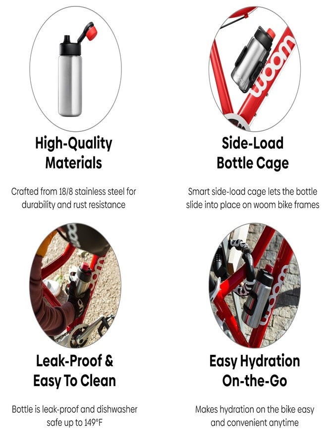 woom Glug Stainless Steel Bottle, Bicycle Compatible Water Bottle with Side-Load Mounting Cage for Youth & Child’s Bikes Accessory - Image 2