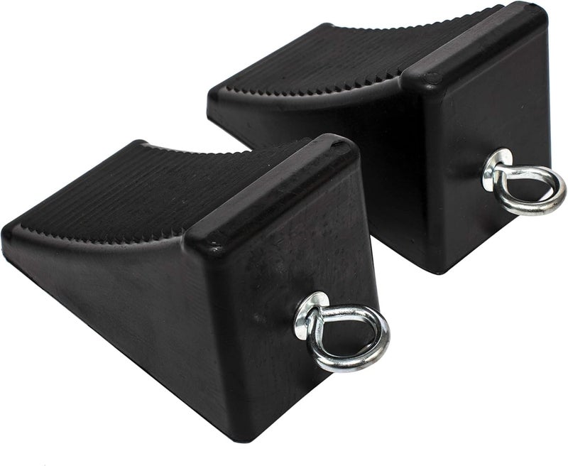 MaxxHaul 50011 HeavyDuty Rubber Wheel Chocks with Eyebolt AntiSlip Design for Trailers RVs and Trucks 65 x 375 x 4 2 Pack