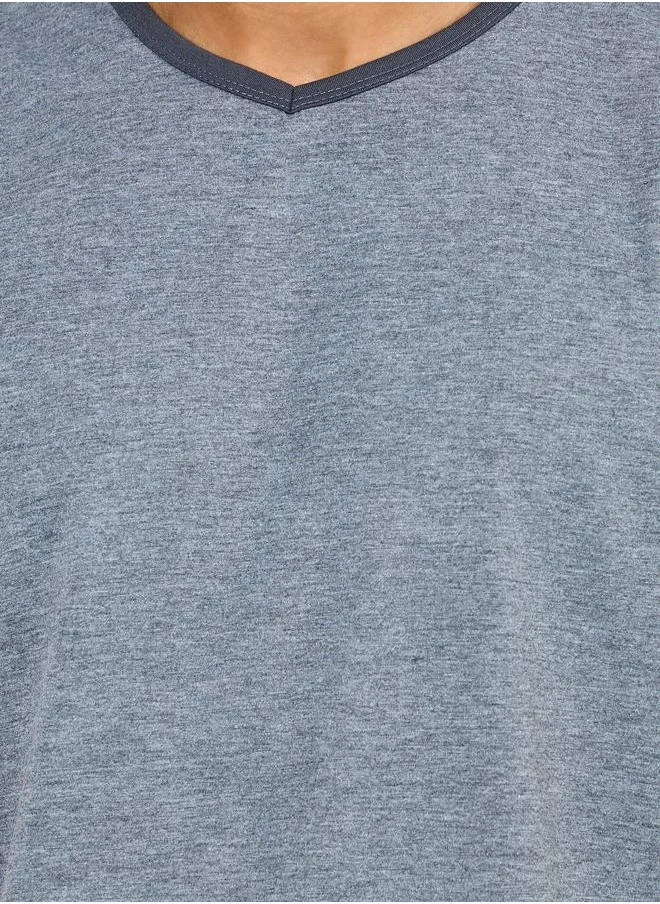 Styli Contrast V Neck T-Shirt & Short Set
