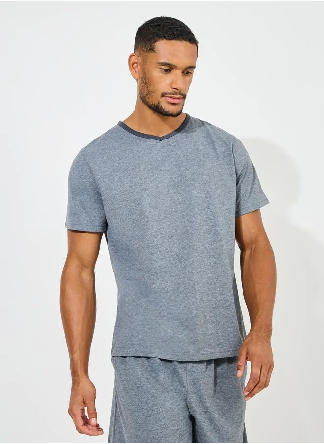 Styli Contrast V Neck T-Shirt & Short Set