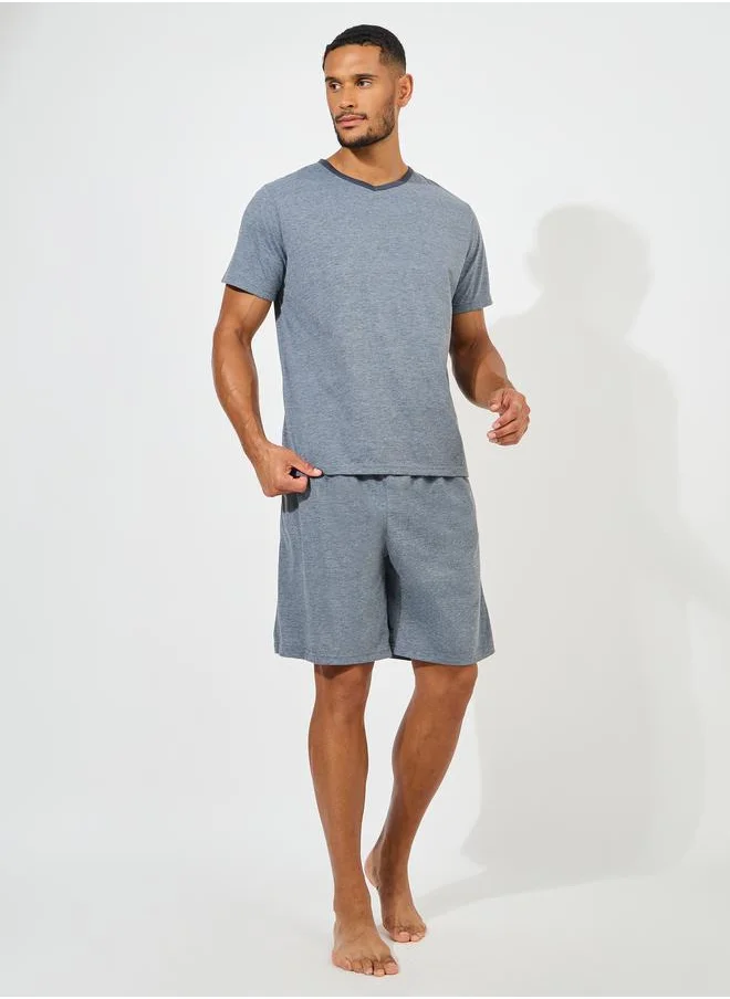 Styli Contrast V Neck T-Shirt & Short Set