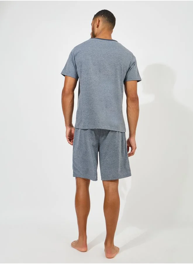 Styli Contrast V Neck T-Shirt & Short Set