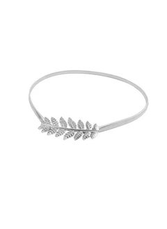Skinny Elastic Belt Leaf Design Clasp Silver