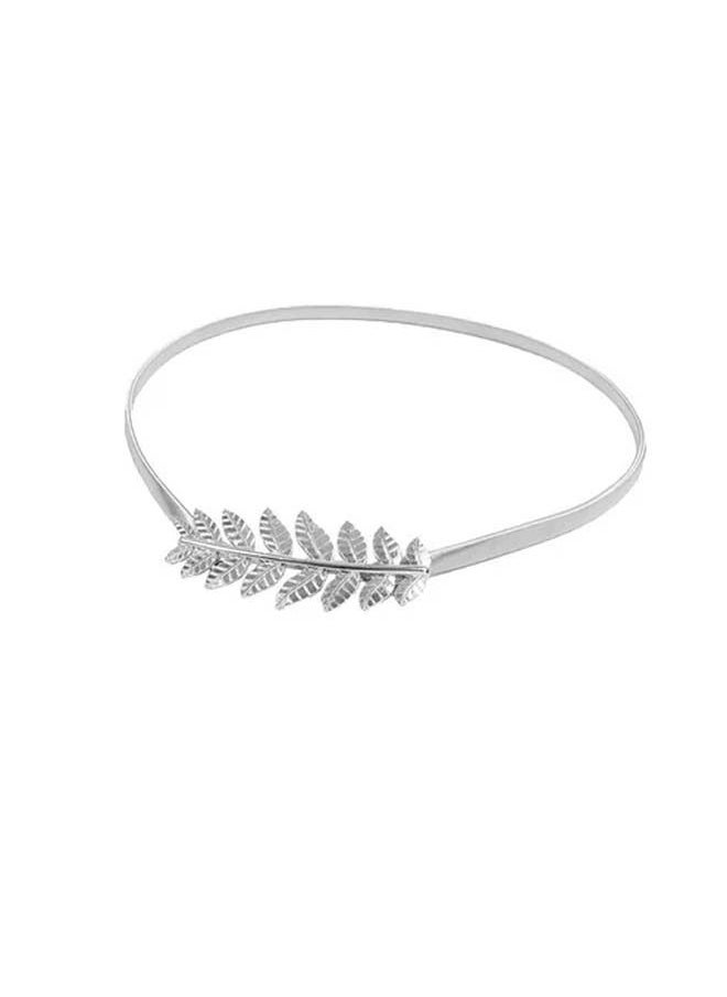 NIBEMINENT - Skinny Elastic Belt Leaf Design Clasp Silver - Image 1