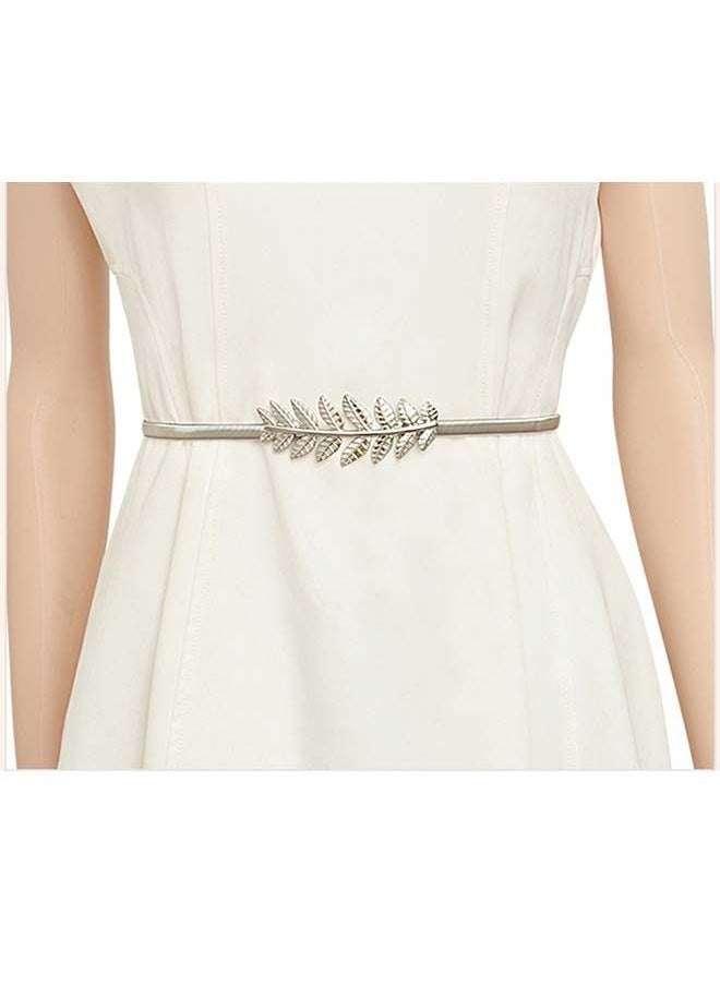 NIBEMINENT - Skinny Elastic Belt Leaf Design Clasp Silver - Image 1