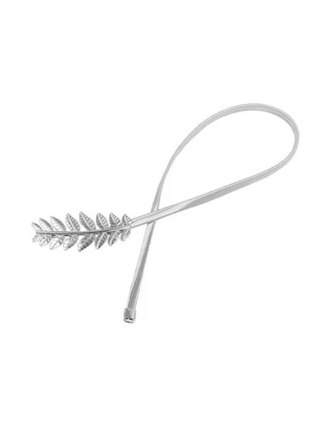 NIBEMINENT - Skinny Elastic Belt Leaf Design Clasp Silver - Image 1