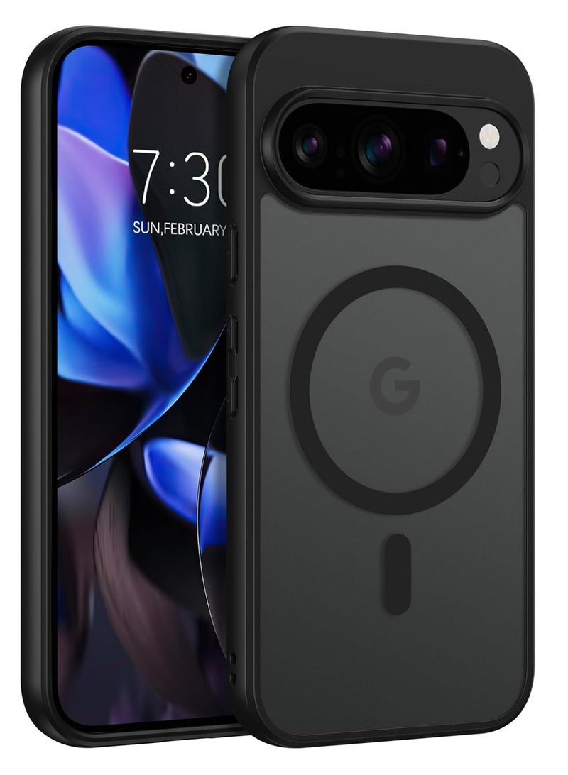 Magnetic Case for Google Pixel 9/9 Pro, [Compatible with MagSafe] Translucent Matte Shockproof Anti-Fingerprint Anti-Scratch Cover for Pixel 9/9 Pro, Black - Image 1
