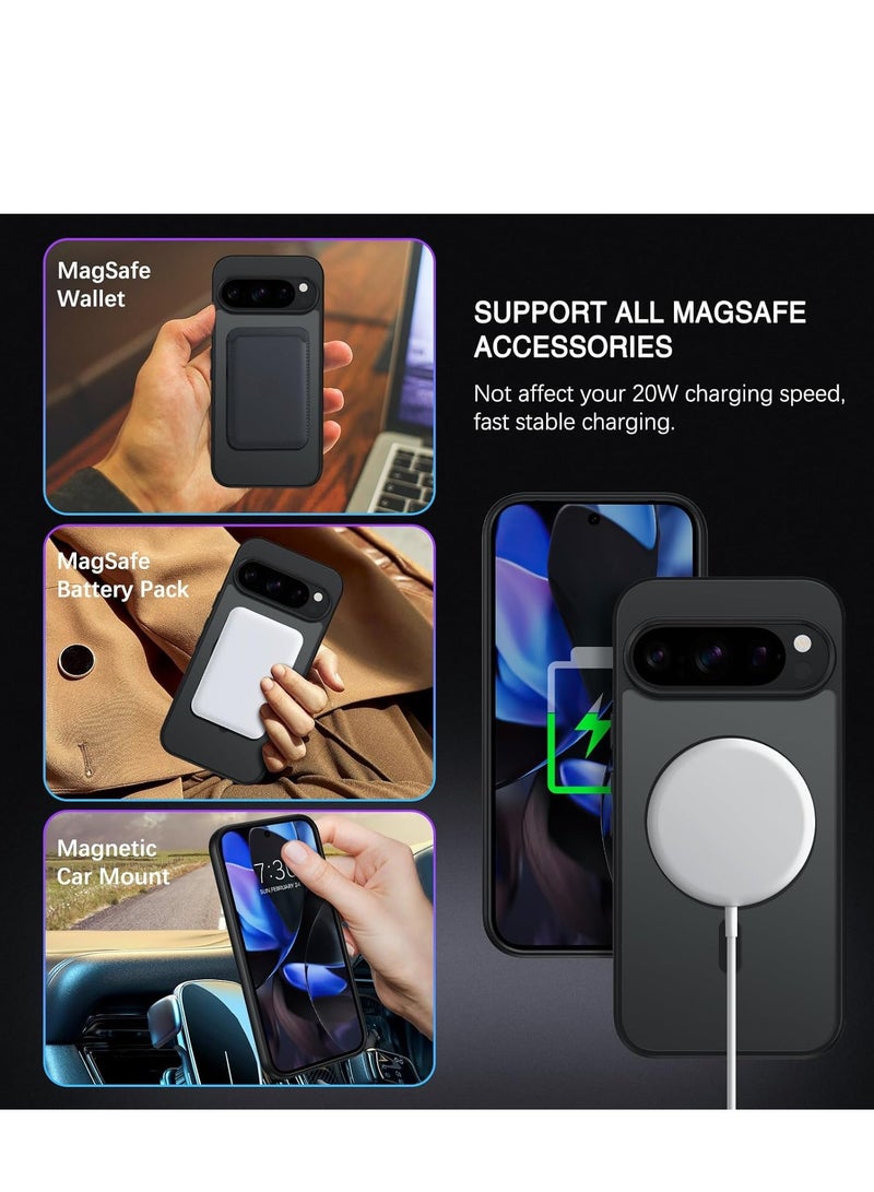 Magnetic Case for Google Pixel 9/9 Pro, [Compatible with MagSafe] Translucent Matte Shockproof Anti-Fingerprint Anti-Scratch Cover for Pixel 9/9 Pro, Black - Image 3