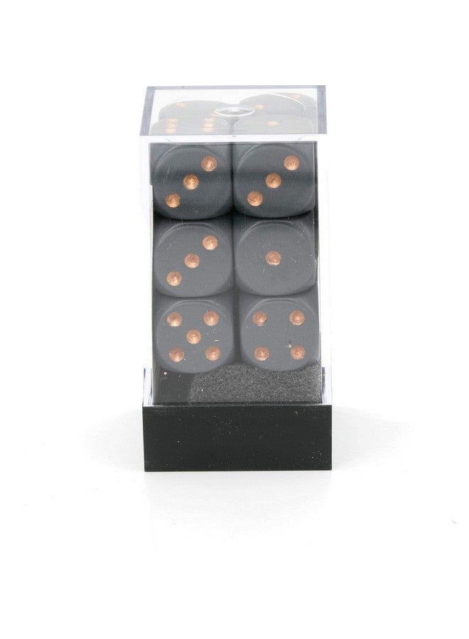 Chessex 16mm Opaque Dark Grey & Copper Polyhedral Dice Set - 12 D6 Dice For Dungeons & Dragons