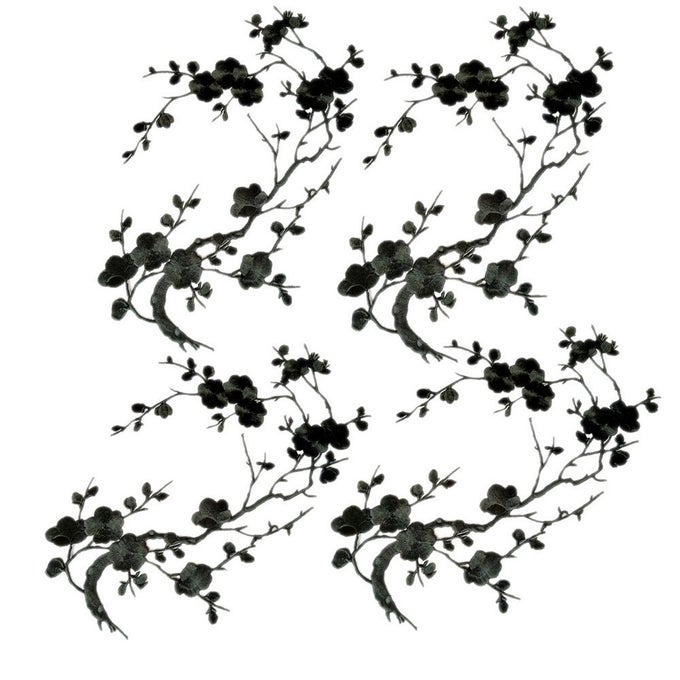 4 PCS BIG PLUM BLOSSOM BLOSSOM IRON ON PATCHES EMBROIDERY FLOWER APPLIQUES 141X75 36X19CMCLASSIC BLACK