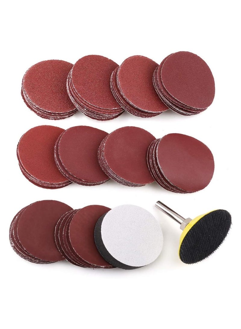 2 Inch Sanding Discs Kit 100PCS 60 TO 3000 Grit Sandpaper With A Quarter Inch Shank Backing Plate And Soft Foam Buffering Pad Hook and Loop Sand Paper - Image 1