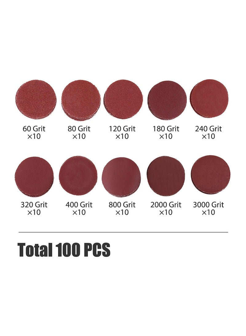 2 Inch Sanding Discs Kit 100PCS 60 TO 3000 Grit Sandpaper With A Quarter Inch Shank Backing Plate And Soft Foam Buffering Pad Hook and Loop Sand Paper - Image 2