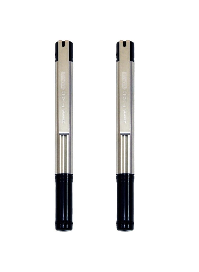 Zebra Pen 2 Piece F-301 Compact Ballpoint Stainless Steel Retractable Pen, Medium Point 0.7mm, Black Ink - Image 1
