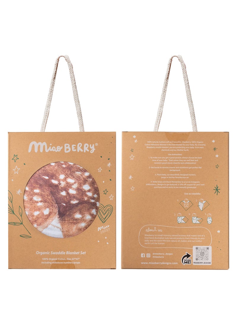 Miaoberry 100% Organic Cotton Muslin Monthly Baby Milestone Blanket with Wooden Hello World Newborn Sign, Newborn Photography Props, Birth Announcement Sign, Woodland - Image 4