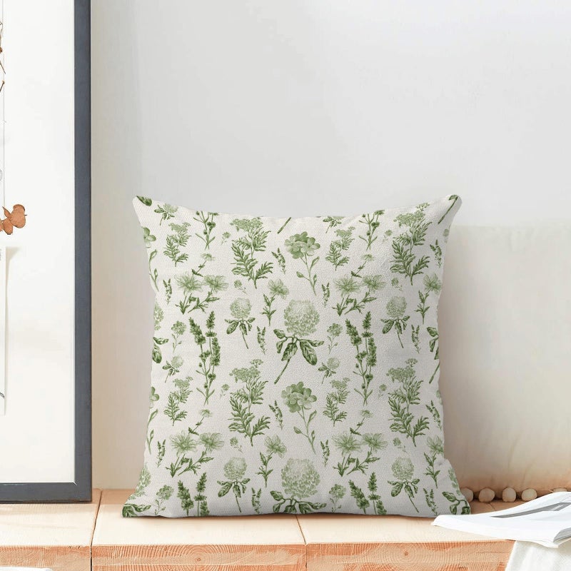 AEIOAE Sage Green Spring Pillow Covers 18x18 Inch Set of 2, Wild Flower Leaves Plant Throw Pillows Case,Seasonal Floral Outdoor Decorative Farmhouse Decor Cushion Covers for Home Sofa Bed Couch - Image 3