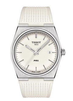 Tissot Mens PRX 316L Stainless Steel case Quartz Watches, White, Rubber, 12 (T1374101701100)