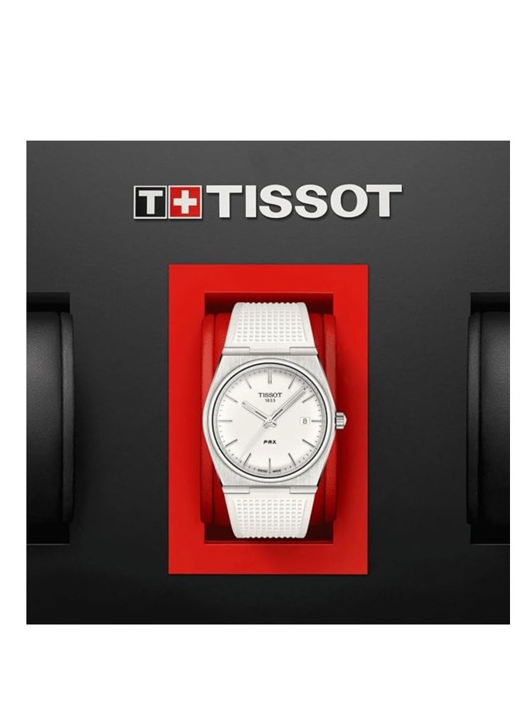 TISSOT - Tissot Mens PRX 316L Stainless Steel case Quartz Watches, White, Rubber, 12 (T1374101701100) - Image 1