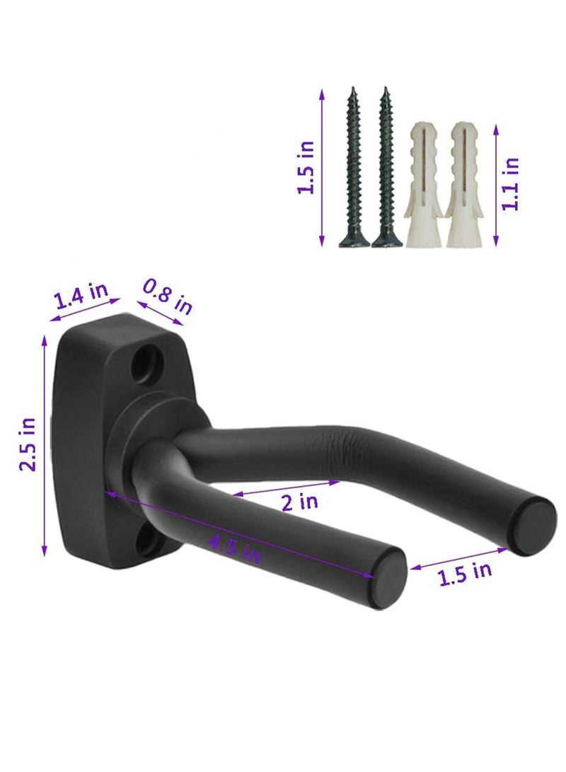 Mike Music Guitar Wall Mount Hanger 2 Pack, Guitar Hanger Wall Hook Holder Stand Display Black with Screws - Easy to Install - Fits All Size Guitars, Bass, Mandolin, Banjo, Ukulele - Image 2