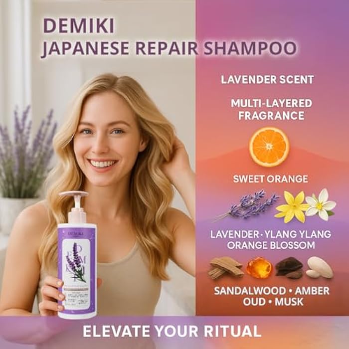 DEMIKI Shampoo for Women,Japanese Shampoo for Damaged Hair,Lavender Perfume,Sulfate Free,Keratin Care, Color Safe, Gentle for Color Treated Hair, Moisturizing Hair Care, Anti Dandruff 450ml,16oz - Image 2
