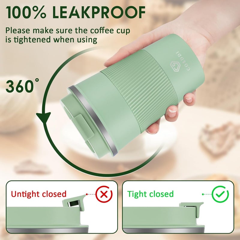 CS COSDDI 12 oz Stainless Steel Vacuum Insulated Tumbler - Coffee Travel Mug Spill Proof with Lid - Coffee Cups for Keep Hot/Ice Coffee,Tea and Beer (3rd light green) - Image 2