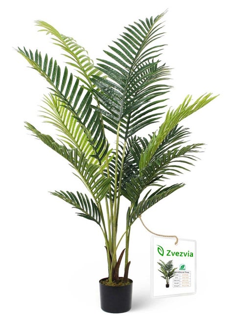 Artificial Areca Palm Plant Fake Tropical Palm Tree, Faux Dypsis Lutescens Plants in Pot for Indoor Outdoor House Home Office Garden Modern Decoration Housewarming Gift-Set